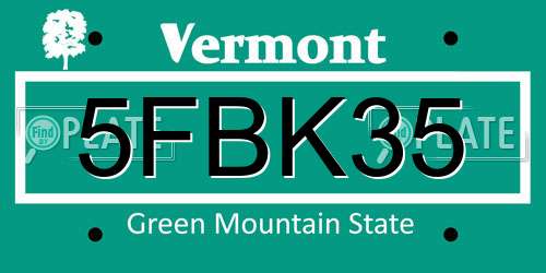 5FBK35 Vermont License Plate