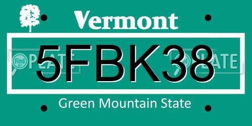 5FBK38 Vermont License Plate