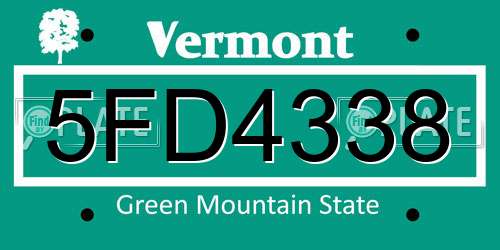 5FD4338 Vermont License Plate