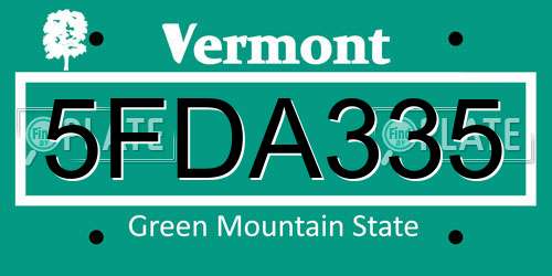 5FDA335 Vermont License Plate