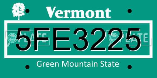 5FE3225 Vermont License Plate