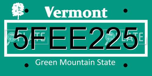 5FEE225 Vermont License Plate