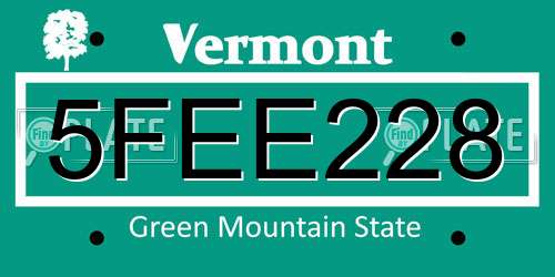 5FEE228 Vermont License Plate