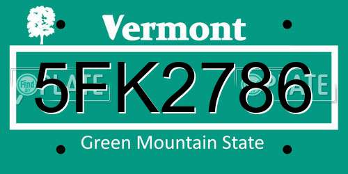 5FK2786 Vermont License Plate