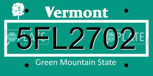 5FL2702 Vermont License Plate