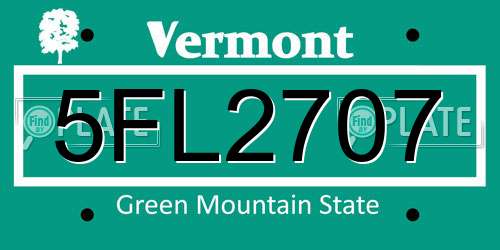 5FL2707 Vermont License Plate
