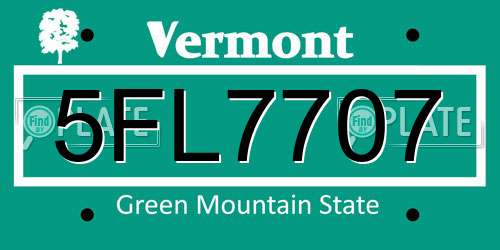 5FL7707 Vermont License Plate