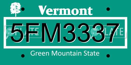 5FM3337 Vermont License Plate