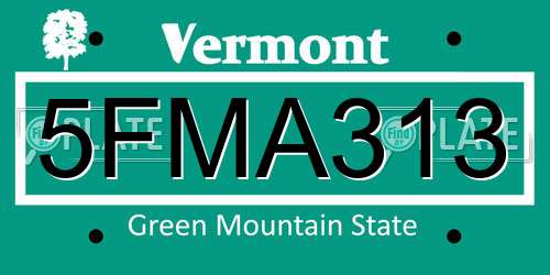 5FMA313 Vermont License Plate
