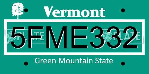 5FME332 Vermont License Plate