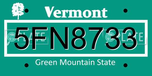 5FN8733 Vermont License Plate