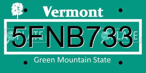 5FNB733 Vermont License Plate