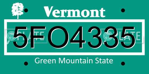 5FO4335 Vermont License Plate