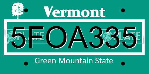 5FOA335 Vermont License Plate
