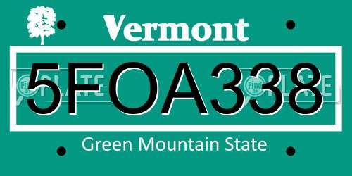 5FOA338 Vermont License Plate