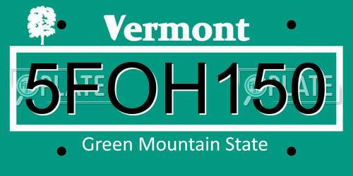 5FOH150 Vermont License Plate