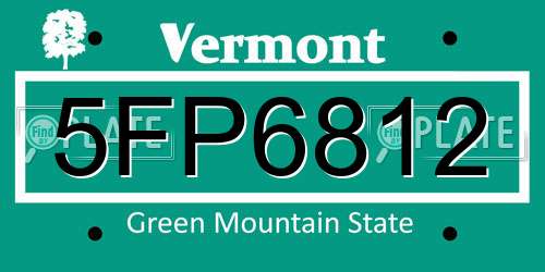 5FP6812 Vermont License Plate