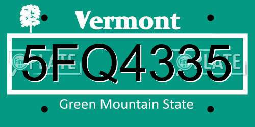 5FQ4335 Vermont License Plate
