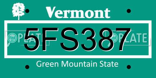 5FS387 Vermont License Plate