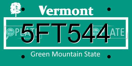 5FT544 Vermont License Plate
