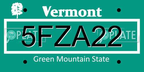 5FZA22 Vermont License Plate
