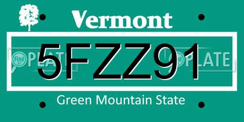 5FZZ91 Vermont License Plate