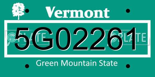 5G02261 Vermont License Plate