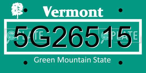 5G26515 Vermont License Plate