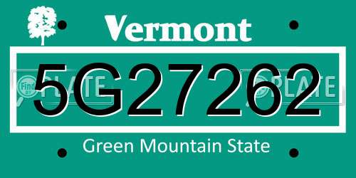 5G27262 Vermont License Plate