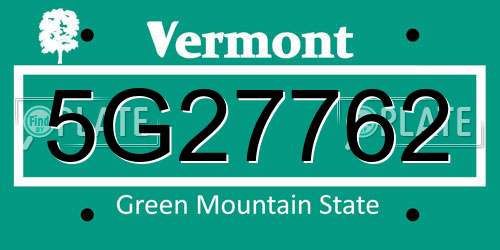5G27762 Vermont License Plate