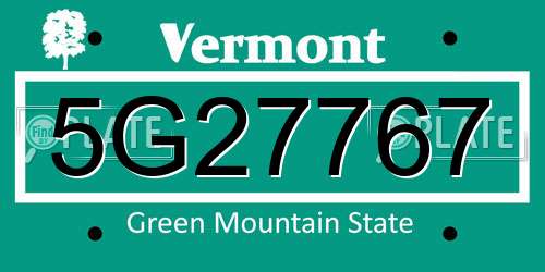 5G27767 Vermont License Plate