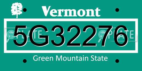5G32276 Vermont License Plate