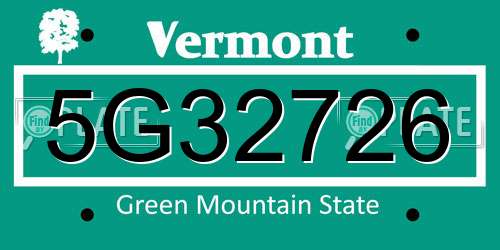 5G32726 Vermont License Plate