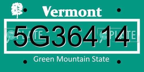5G36414 Vermont License Plate