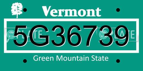 5G36739 Vermont License Plate