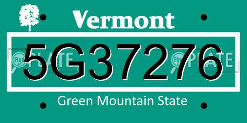 5G37276 Vermont License Plate