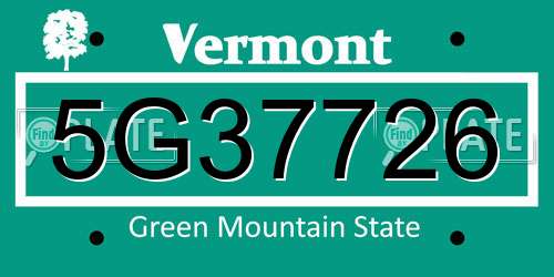 5G37726 Vermont License Plate