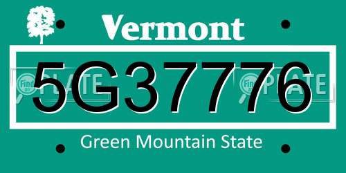 5G37776 Vermont License Plate