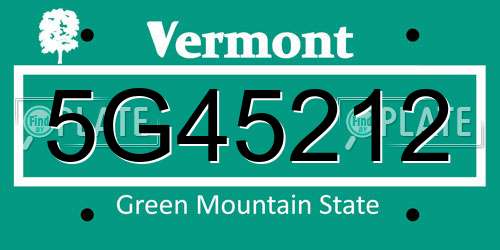 5G45212 Vermont License Plate