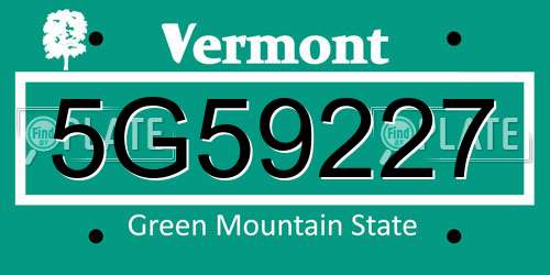 5G59227 Vermont License Plate