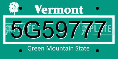 5G59777 Vermont License Plate