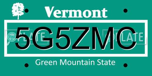 5G5ZMC Vermont License Plate