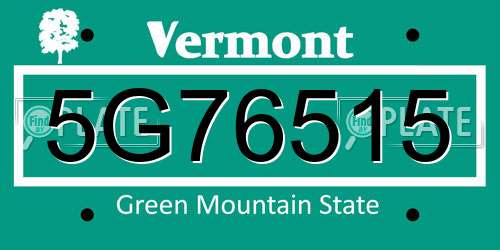 5G76515 Vermont License Plate