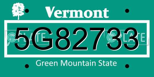 5G82733 Vermont License Plate
