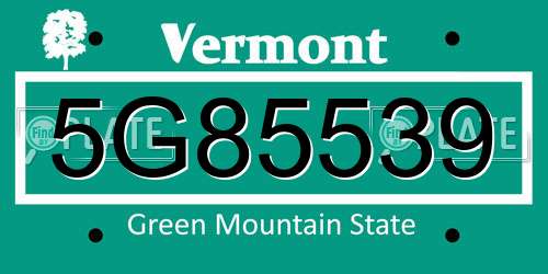 5G85539 Vermont License Plate