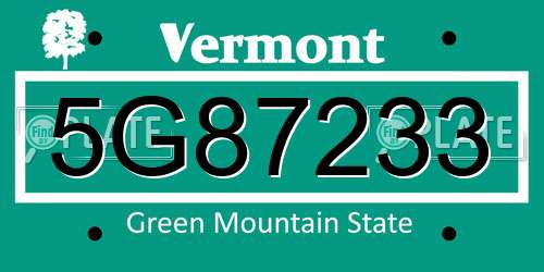 5G87233 Vermont License Plate
