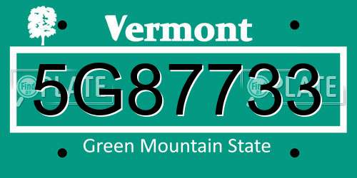 5G87733 Vermont License Plate