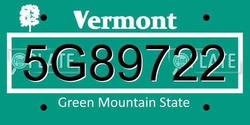 5G89722 Vermont License Plate