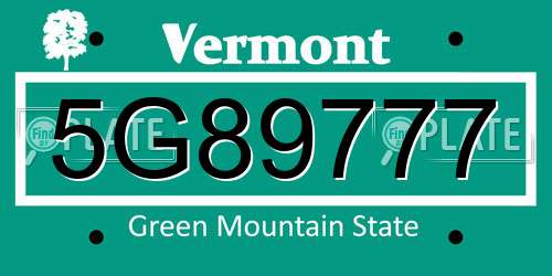 5G89777 Vermont License Plate