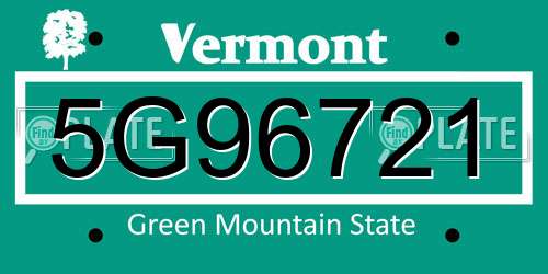5G96721 Vermont License Plate